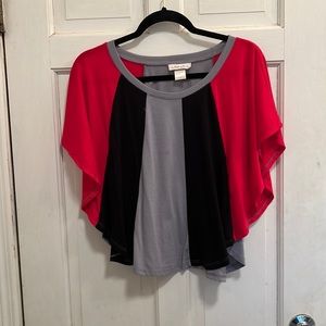 Red black and grey stripe flowy shirt